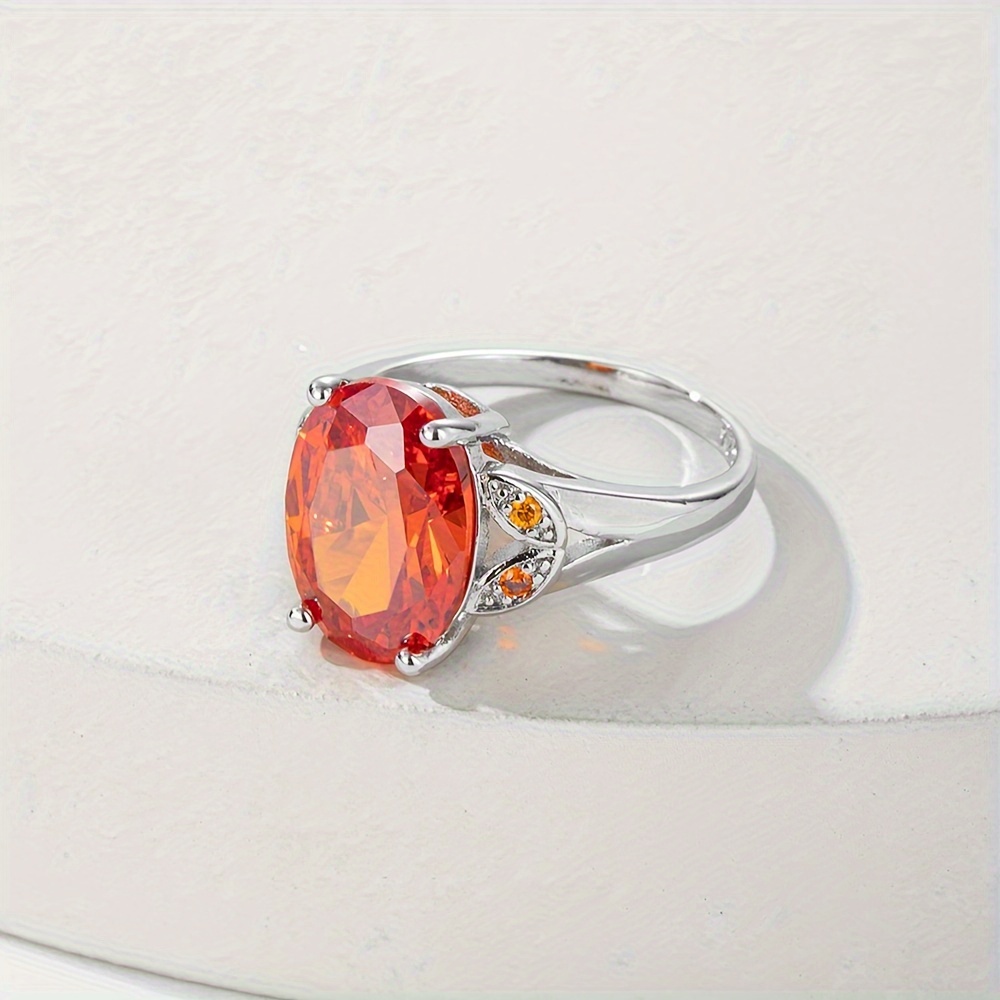 Fashionable Orange Oval Synthetic Cubic Zirconia Ring